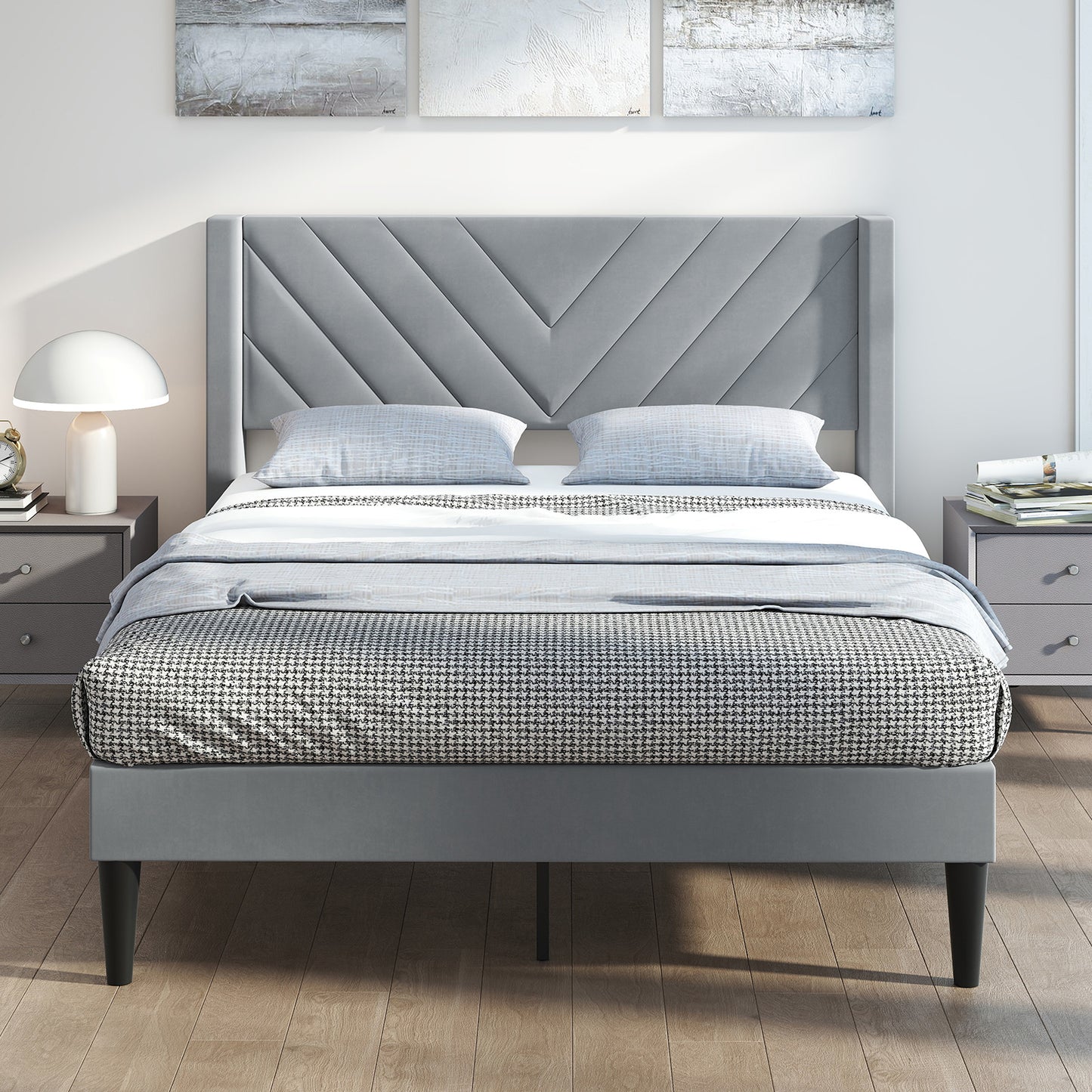 Tweepersoons Bed Frame – Bedbodem – Bed Frame – Platform Bed – Boxspring Frame – Fluwelen Bekleding – 200 x 140 CM – Houten Lattenbodem