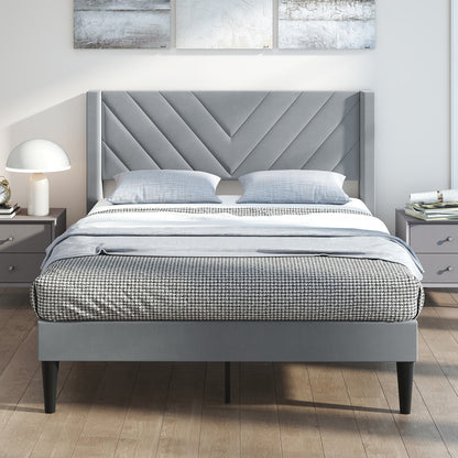 Tweepersoons Bed Frame – Bedbodem – Bed Frame – Platform Bed – Boxspring Frame – Fluwelen Bekleding – 200 x 140 CM – Houten Lattenbodem