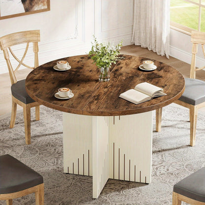 Rondetafel – Ronde Eettafel – Eettafel Rond – Keukentafel – Cirkel Tafel – Farmhouse Stijl – MDF Blad – Ø 100 cm – Geschikt voor 4 Personen – Stevige Kruispoot – Eenvoudige Montage