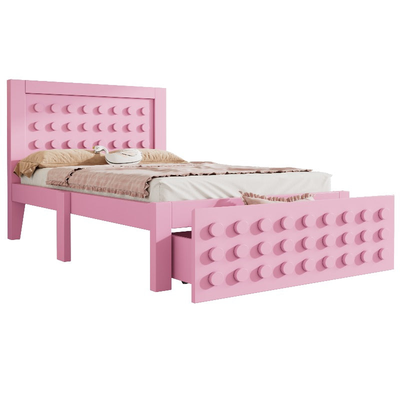 Eenpersoonsbed – Jeugdbed – Kinderbed – Bedframe – Bedkast – Massief Houten Frame – Met Lade & Opbergruimte – 90x200 cm – Roze – Zonder Matras