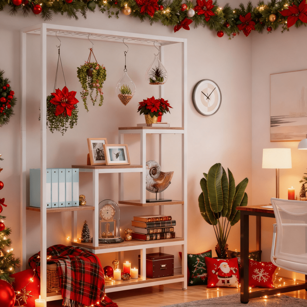 5-Tier Plantenrek – Bloementafel – Plantenstandaard – Bloemendisplay – Plantenhouder – 180 cm Hoog – Metalen Opbergrek – Versteldbaar – Wit-Beige