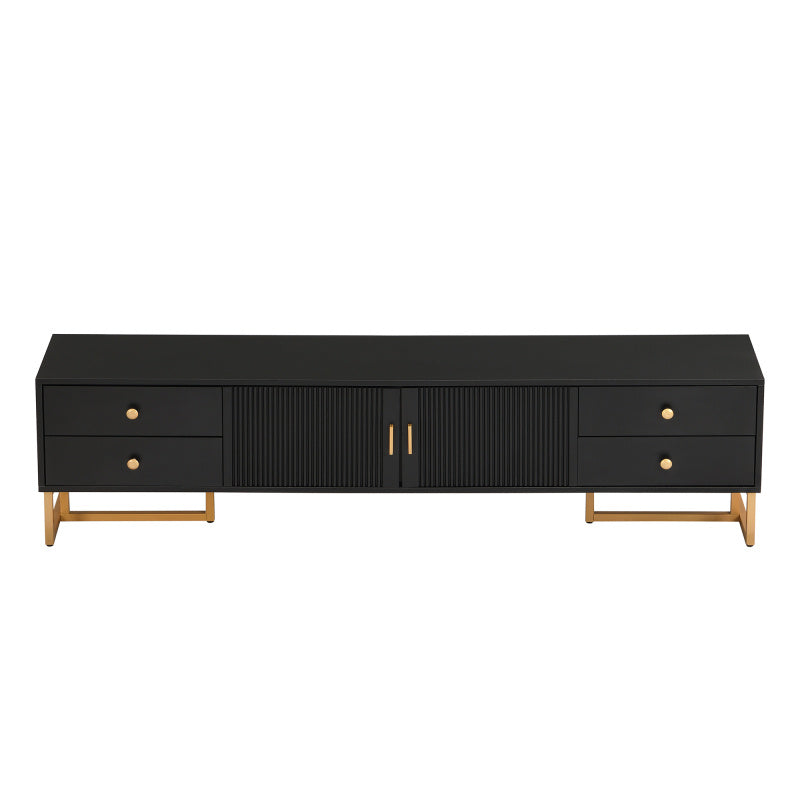 TV-kast – Tv-meubel – Mediameubel – Dressoir – Opbergkast – Modern Design – Zwart MDF Met Gouden Handgrepen – 178 cm Breed – 4 Lades + 2 Deuren
