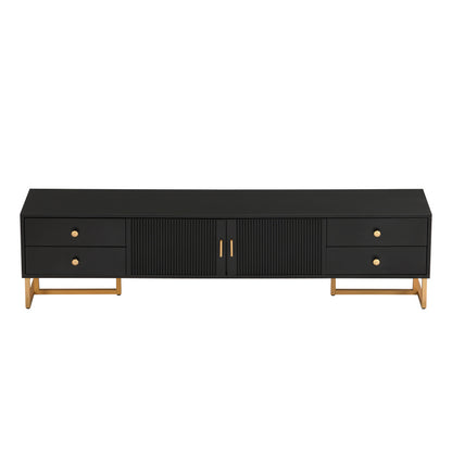 TV-kast – Tv-meubel – Mediameubel – Dressoir – Opbergkast – Modern Design – Zwart MDF Met Gouden Handgrepen – 178 cm Breed – 4 Lades + 2 Deuren