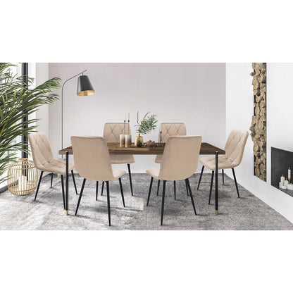 Eetkamerstoelen – Gestoffeerd – Stoelen Set – Velours Stoel – Moderne Armstoel – Zacht Velours – Diamond Stiksels – Zwart Metalen Poten – Max 130 kg Draagvermogen