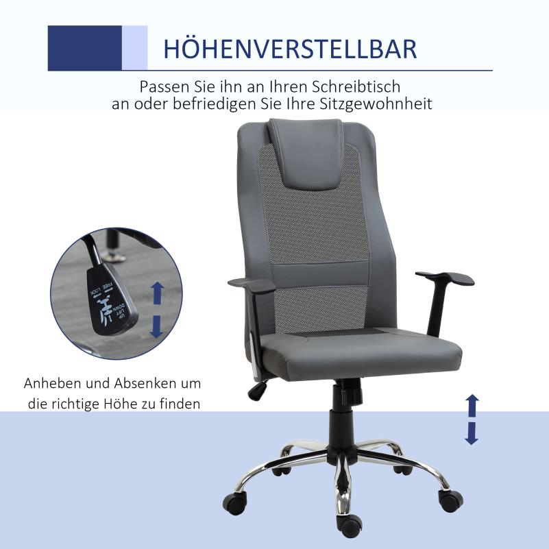 Bureaustoel – Office Chair – Kantoorstoel – Draaistoel – Ergonomische Stoel – Verstelbaar 360° Draaibaar – Met Metalen Frame en Handmatige Kantelfunctie – Max. 120 kg Belastbaar