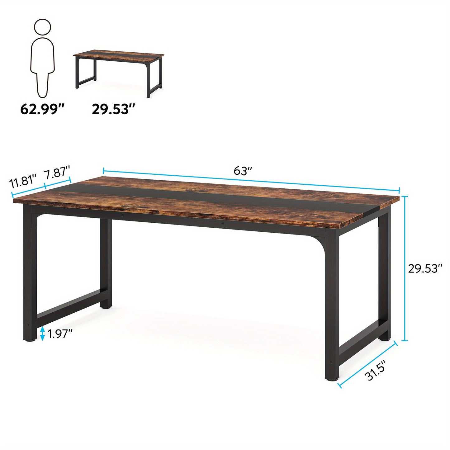 Industrieel Bureau – Werkplek – Schrijftafel – Computerbureau – Vergadertafel – Vintage Bruin/ Zwart – 160 cm Breed – Stevige Metalen Poten – Ruim Werkblad – Veel Beenruimte