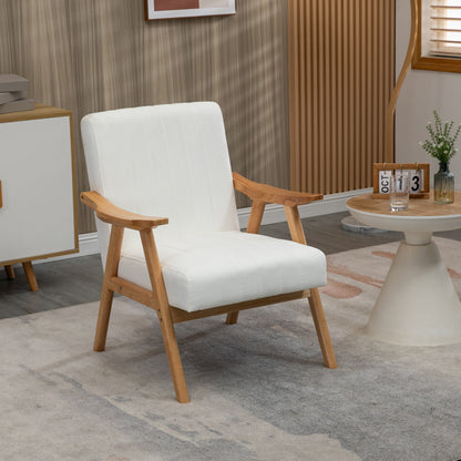 Fauteuil – Armstoel – Relaxstoel – Loungestoel – Designstoel – Scandinavisch Design – Velvet Bekleding – Massief Houten Frame – 68x74x82 cm – Crème Kleur