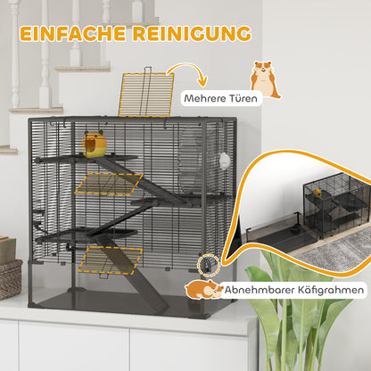 Dwerg Hamsterkooi – Hamsterkooi – knaagdierkooi – kleine huisdierenkooi – speelgoedkooi – Zwart – Gehard Glas Bodem – 4 Niveaus Met Looprad