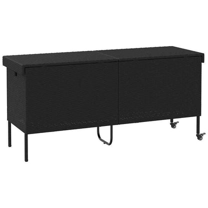 Opbergbox Tuin – Tuinkist – Kussenbox – Tuinopslag – Berging – Met Wielen – 160x55x75 cm – Zwart Poly Rattan – Weerbestendig – Duurzaam