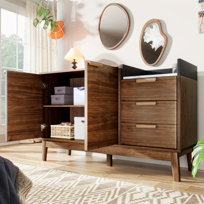 Opbergkast – Kast – Opbergmeubel – Dressoir – Kastje – Modern Klassiek – Bamboe Met Marmerlook Blad – Vrijstaand Ruimtebesparend Bruin