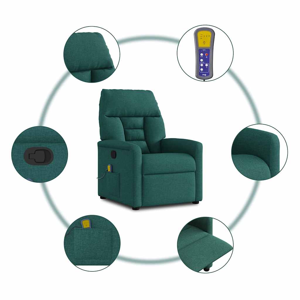 Massagestoel – Massagefauteuil – Ergonomische Stoel – Relaxstoel – Verstelbare Stoel – Donkergroen Stof – 6-Punts Vibratiemassage – Handmatig Verstelbaar tot 135°