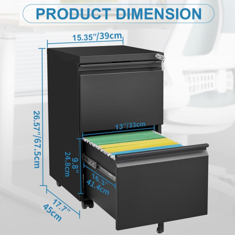 Lockerkast – Opbergkast – Kantoorkast – Ladeblok – Mobiele Lade – Zwart Metalen Kantoorlade – Met Slot – Volledig Uitrekbaar & Draagkracht 80kg