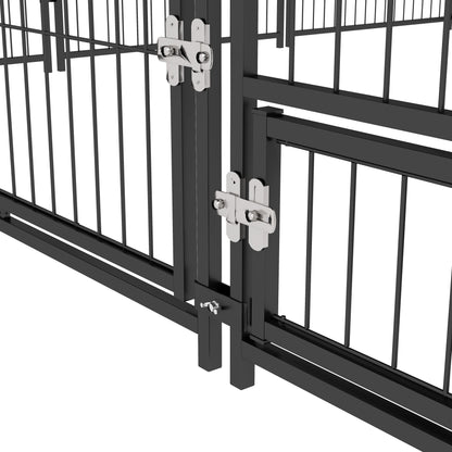 Buitenkennel Honden – Hondenren – Hondenhok – Hondenkooi – Buitenverblijf – Robuust Roestvrij Staal – Waterdicht Oxford Dak – Café Kleur – 211x211x151 cm – Veilig en Ruim