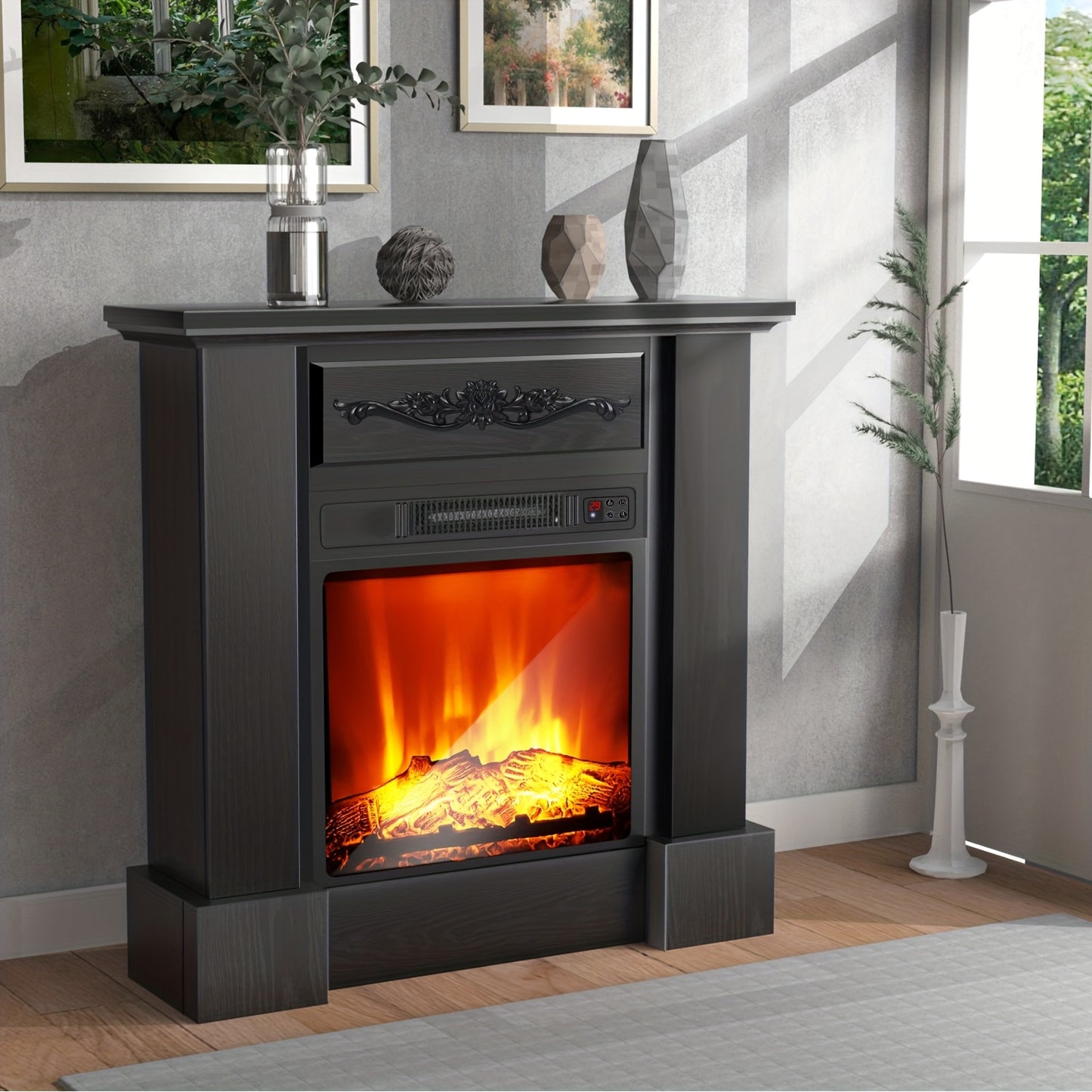 Elektrische Haard – Haardmeubel – TV Meubel – Sfeerkachel – Infraroodkachel – Zwart – 2000W Verwarming – Realistisch Vlameffect