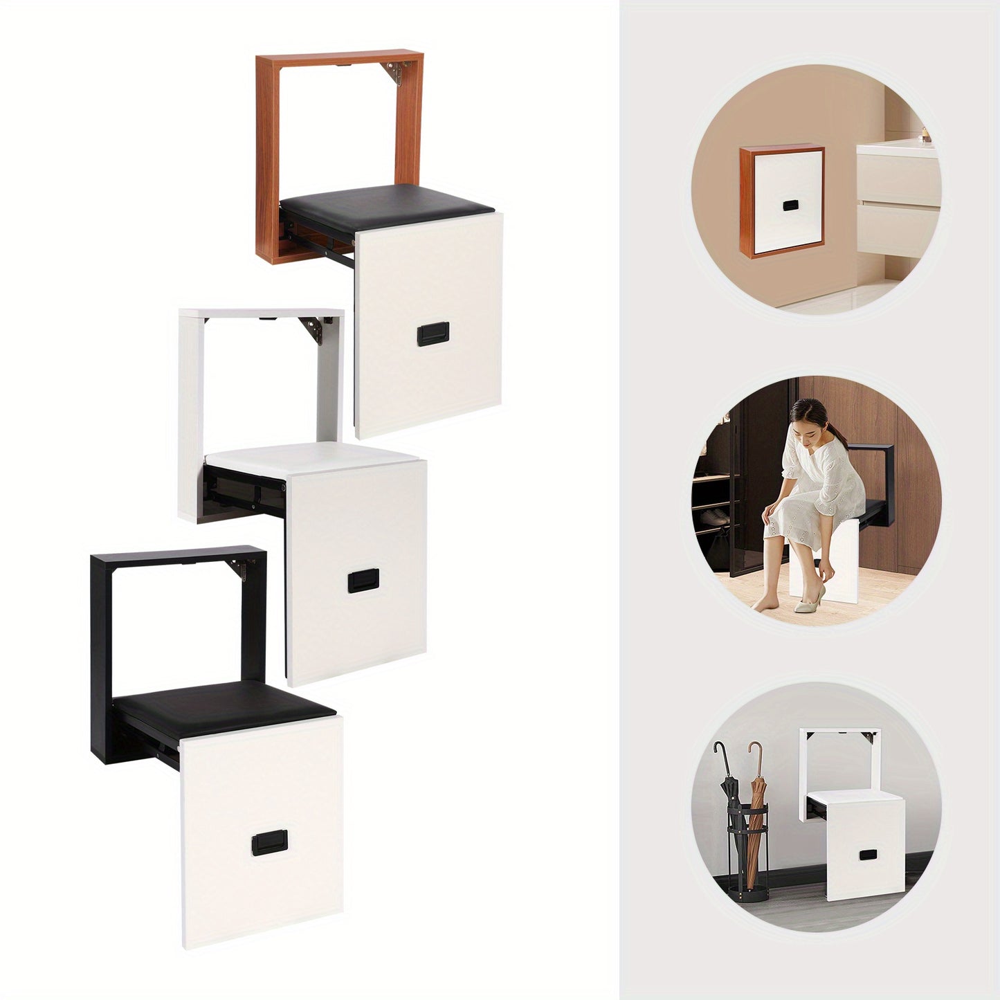Opklapbare Wandkruk – Opklapbare Zitkruk – Wandstoel – Schoenenkruk – Compacte Kruk – Wit – Ruimtebesparend Design – Stevige Spaanplaat Met PVC Bekleding