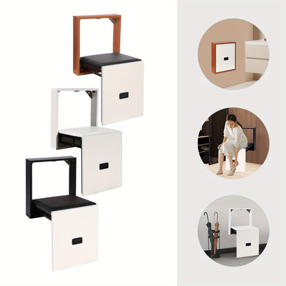 Opklapbare Wandkruk – Opklapbare Zitkruk – Wandstoel – Schoenenkruk – Compacte Kruk – Wit – Ruimtebesparend Design – Stevige Spaanplaat Met PVC Bekleding