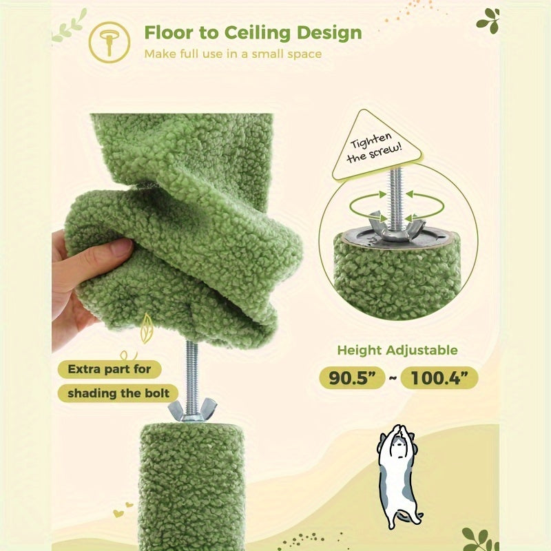 Kattenboom – Kattenkrabpaal – Kattenhuis – Kattenklimpaal – Krabpaal – Verstelbaar tot Plafond – Fiberboard & Comfortabele Hangmat – Warm Bruin