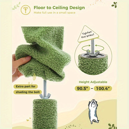 Kattenboom – Kattenkrabpaal – Kattenhuis – Kattenklimpaal – Krabpaal – Verstelbaar tot Plafond – Fiberboard & Comfortabele Hangmat – Warm Bruin