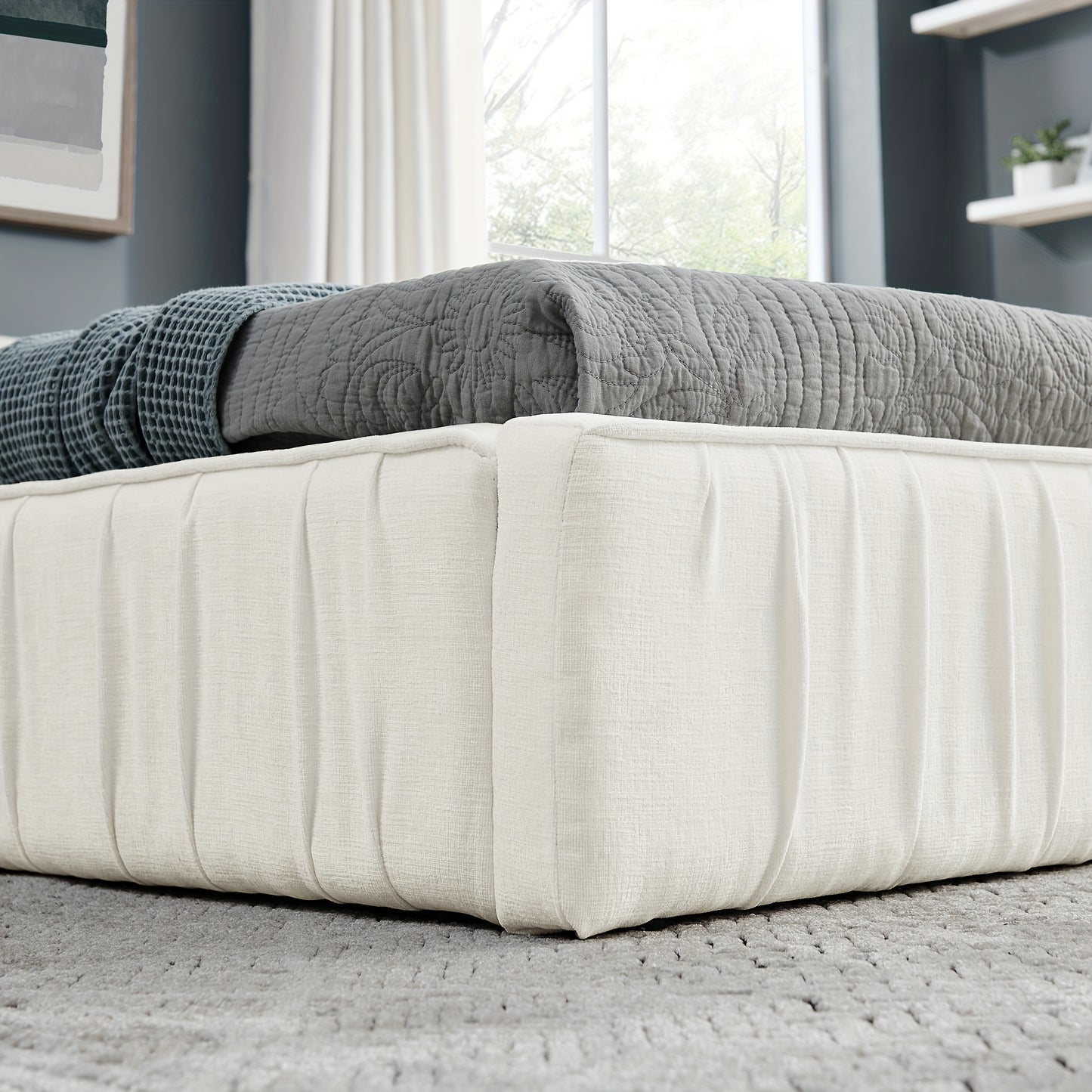 Tweepersoonsbed – Double Bed – Slaapbed – Bedframe – Bed – Modern Design – Zachte Chenille Bekleding – Stevig Houtenvrij Frame – Donkergrijs