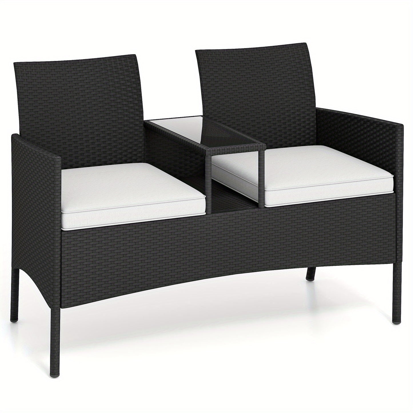 Buitentuin Loveseat – Tuinbank – Patio Sofa – Balkonbank – Tweezitsbank – Weerbestendig PE Rattan – Met Tempered Glas Tafel