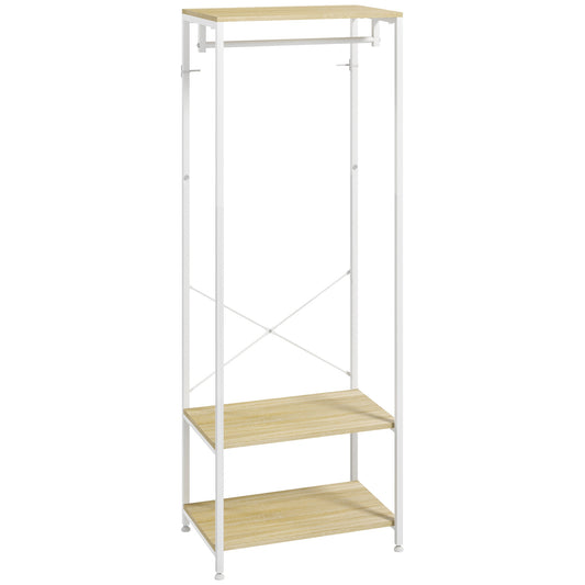Kapstok – Schoenenrek – Jashaak – Garderoberek – Opbergmeubel – Industrieel Design – Licht Houtlook – Wit Metaal – Compact 60x40x167,5 cm – Stevig & Duurzaam