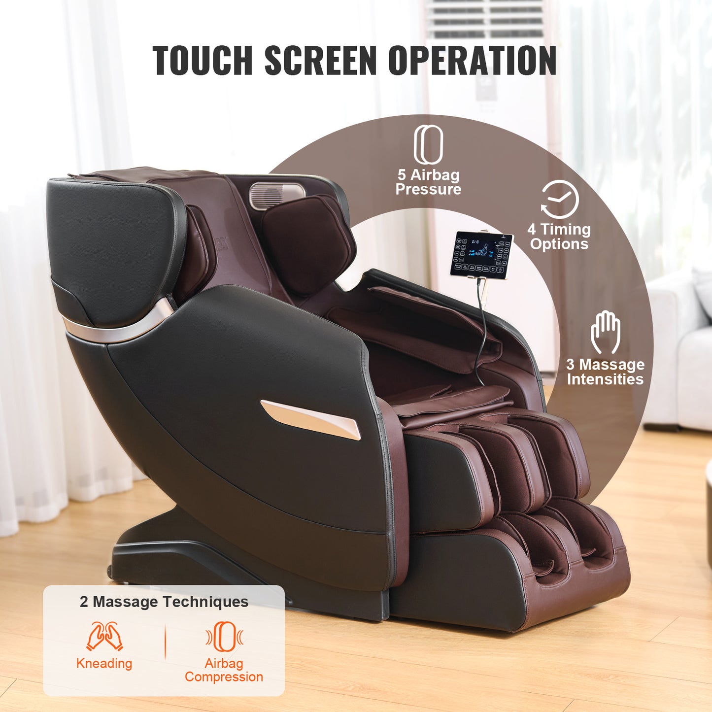 Massagestoel – Massagefauteuil – Relaxstoel – Massagestoel Elektrisch – Shiatsu Stoel – Full Body Massage – Zero Gravity 3 Standen – Semi-PU Leder Bruin