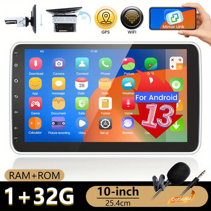 Autoradio Android – 1-DIN Auto Multimedia – Autoradio GPS Navigatie – Car Stereo Bluetooth – 10,1 Inch HD Draaibaar Scherm – Android 15 Systeem met WiFi en Achteruitrijcamera