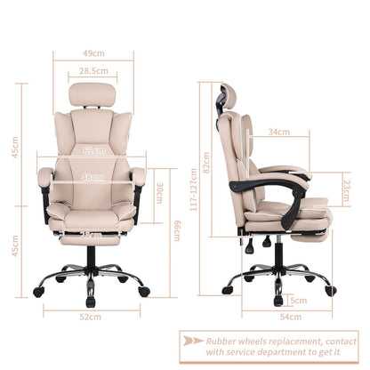 Bureaustoel – Kantoorstoel – Gamestoel – Werkstoel – Bureaufauteuil – Beige Kleur – Ergonomische Rugleuning – Uitklapbare Voetensteun