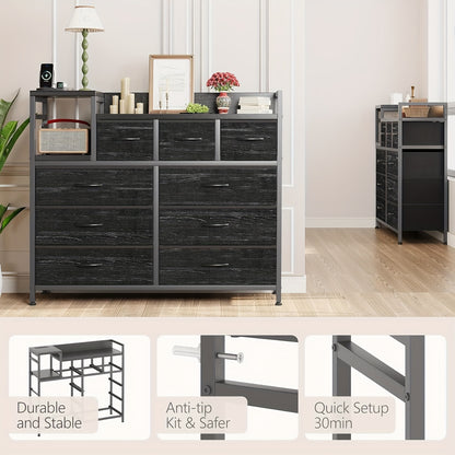 Drawer cabinet, dresser with 9 drawers, storage cabinet suitable for bedroom, wide dresser with shelves, for storage and organization, 100*30*86cm