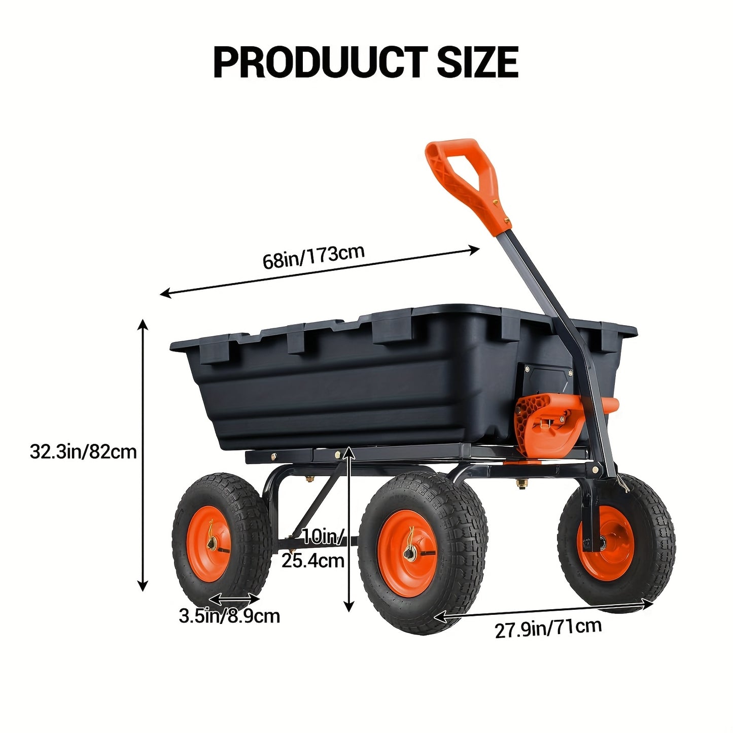Tuinwagen – Kruiwagen – Kar – Transportwagen – Buitenwagen – Stevig Stalen Frame – 10 Inch All-Terrain Banden – Quick-Release Laadbak – 180° Draaibare Handgreep – Zwart