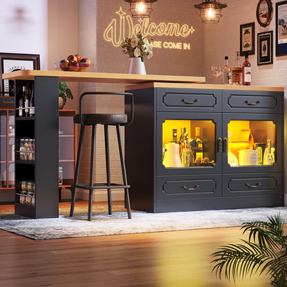 Uitklaptafel – Klaptafel – Vouwtafel – Bartafel – Eettafel – Uitschuifbaar 135-203 cm – Opbergruimte – 360° Draaibaar – Modern Zwart Metaal & Glas