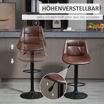 Set of 2 bar stools, height-adjustable, including footrest, 46.5cm x 50cm x 108cm, black + brown,  Vintage Aesthetic, Classic Design, Heightadjustable Stools, Swivel Stools, Bar Owners, Apartment Dwellers
