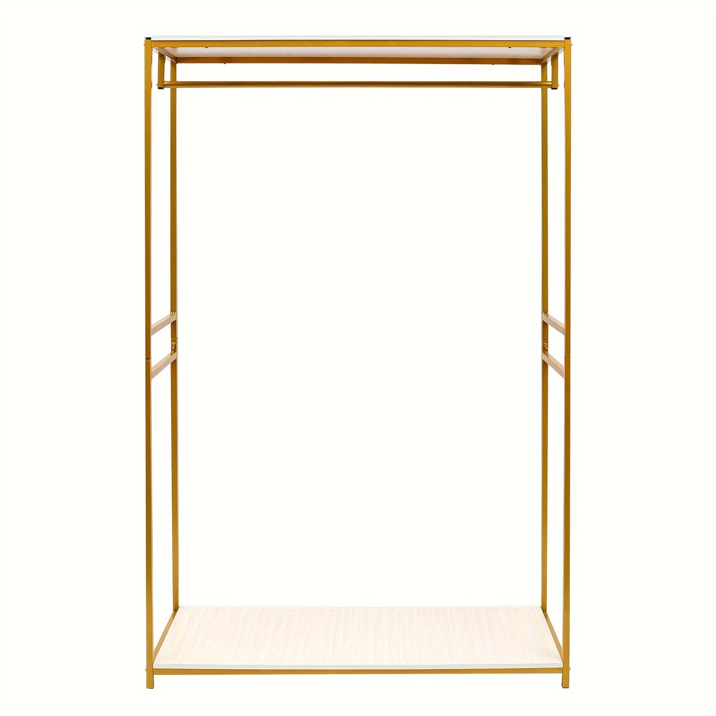 Kledingrek – Kledinghanger – Kledingstandaard – Kledinghouder – Garderoberek – Goudkleurig – Metaal en Hout – 120x45x190 cm – Met Stevige Onderplank