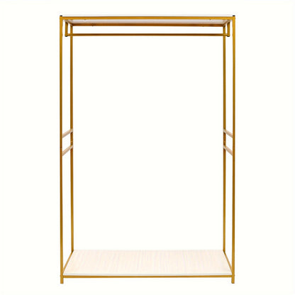 Kledingrek – Kledinghanger – Kledingstandaard – Kledinghouder – Garderoberek – Goudkleurig – Metaal en Hout – 120x45x190 cm – Met Stevige Onderplank