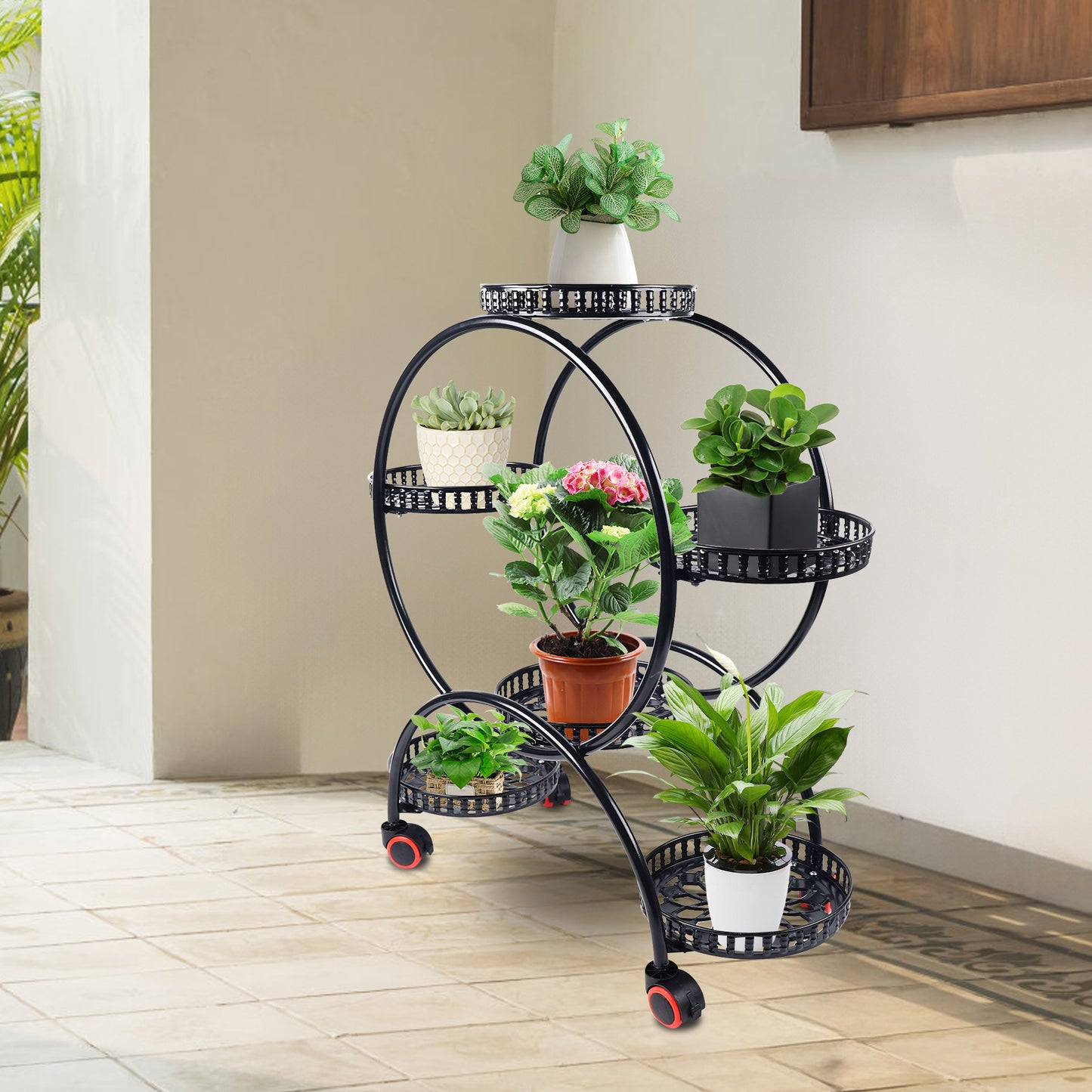 Plantenstandaard – Plantenrek – Bloemenrek – Plantenhouder – Bloemenstandaard – Industrieel Design – Zwart Metaal – 3 Laags – Sterk Draagvermogen 7,5 kg per Tray