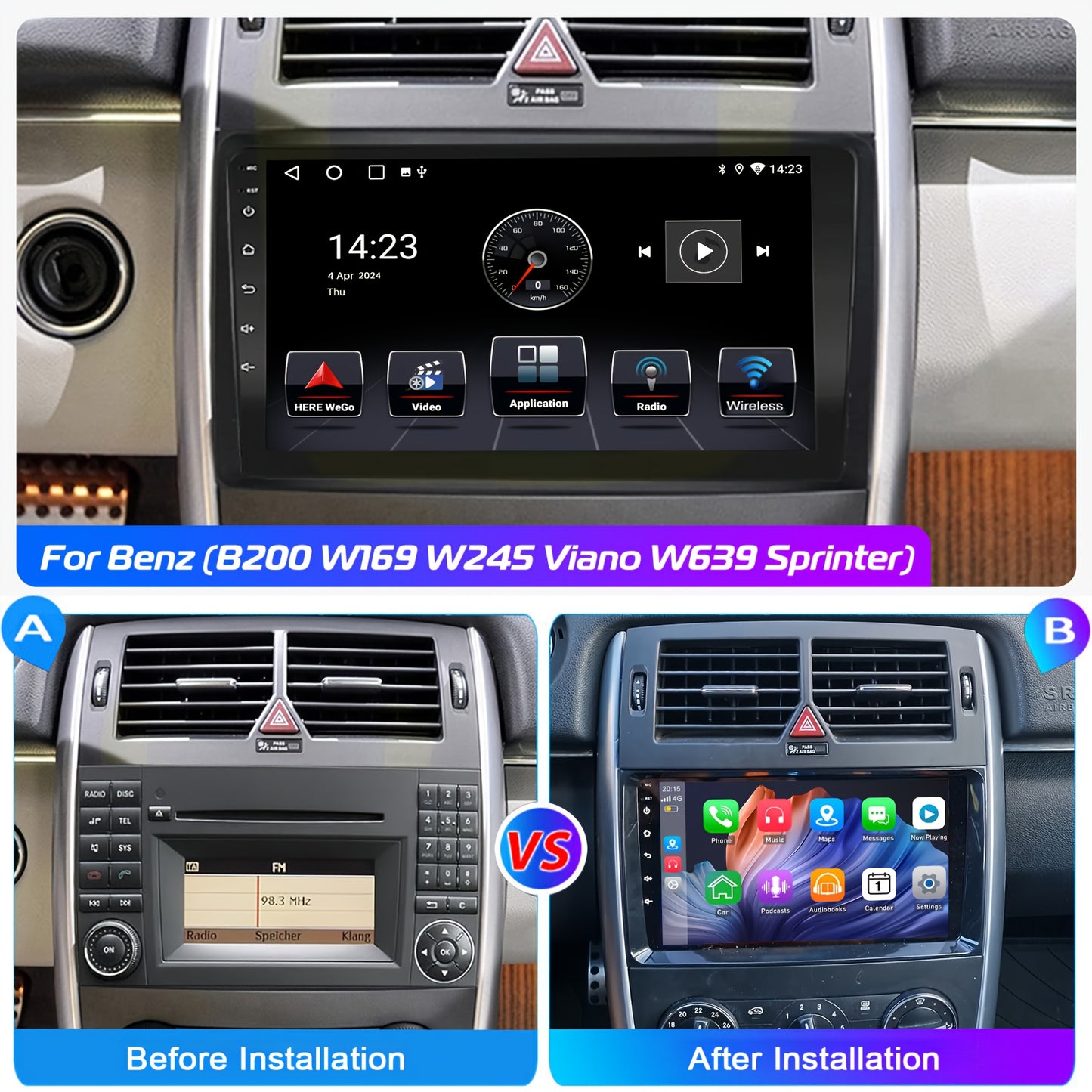 9 inch Autoradio – 2-DIN Multimedia Systeem – Android Navigatie – Draadloze CarPlay – Touchscreen Headunit – 2GB RAM + 32GB Opslag – HD IPS Scherm – AHD Achteruitrijcamera & DAB+ Tuner