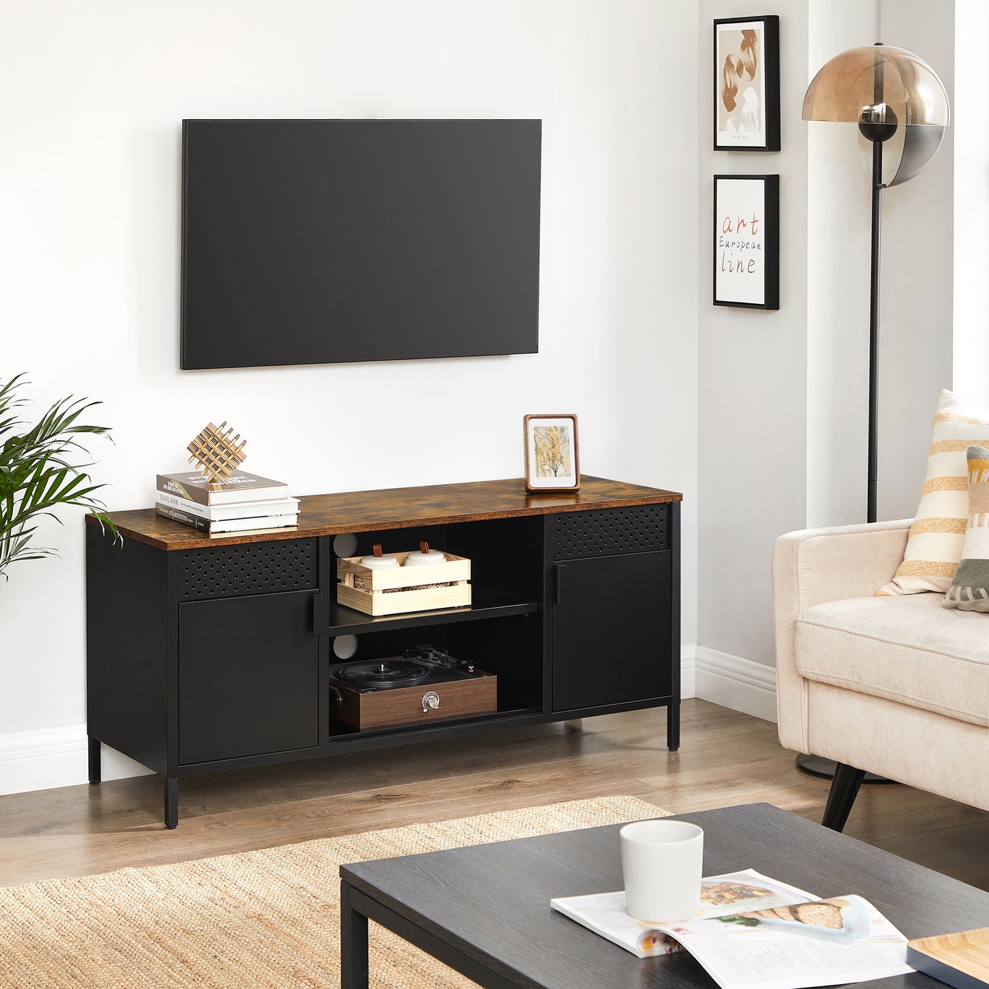 Tv Meubel – Tv Kast – Tv Dressoir – Entertainment Meubel – Media Meubel – Geschikt Voor Tv Tot 55 Inch – MDF Met Staalframe&comma; 3 Verstelbare Schappen