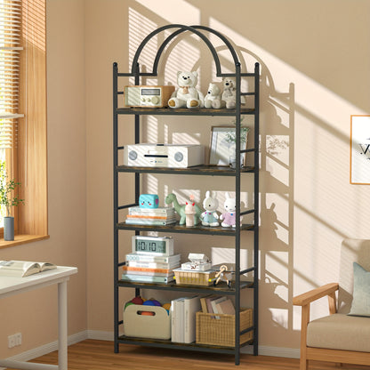 Industriële Boekenplank – Boekenrek – Wandkast – Plantentafel – Opbergkast – 5 Niveaus – Metaal En Hout – 195,5 cm Hoog