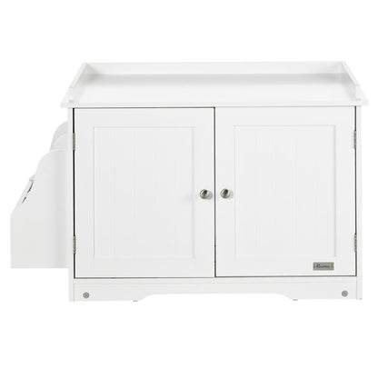 Modern White Cat Litter Box & House with Magnetic Double Door, Partitioned Interior, Side Storage Shelf - Spacious Multi-Functional Cat Enclosure with Ventilation System, Odor Control & Easy-Clean Design, Durable Construction