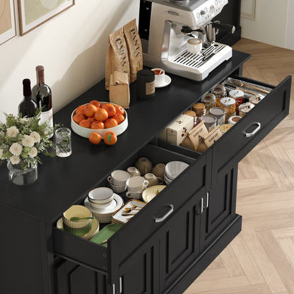 Dressoir – Opbergkast – Ladekast – Buffetkast – Kast – Zwart Hout – Grote Opbergruimte – Modern Design