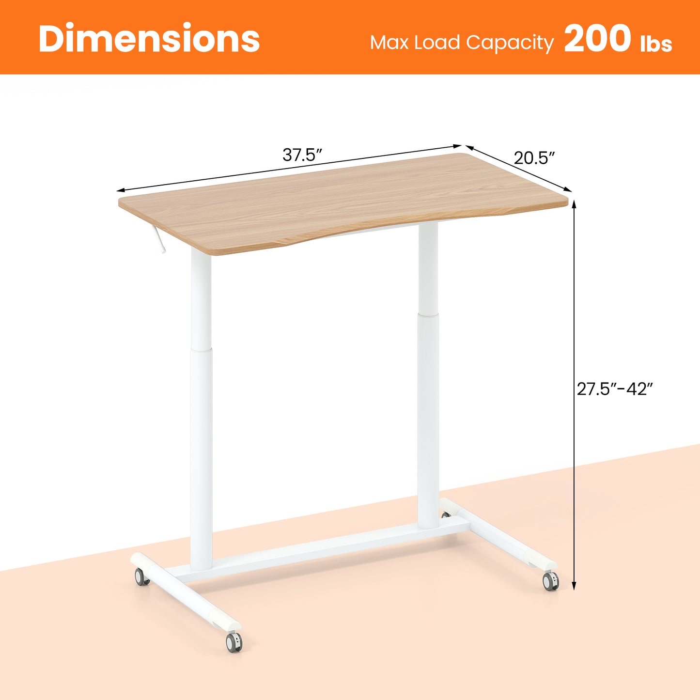 Zitsta Bureau – Staande Werkplek – Verstelbaar Bureau – Mobiel Bureau – Laptop Tafel – C-vormig Design – Verstelbare Hoogte 70-107 cm – Metalen Frame Met Wieltjes