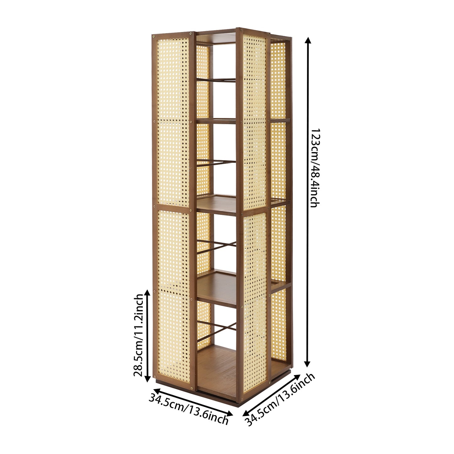 Boekenkast – Boekenrek – Opbergkast – Vakkenkast – Draaibare Kast – 4 Lagen – 360° Draaibaar – Hoogwaardig Bamboe Theebruin