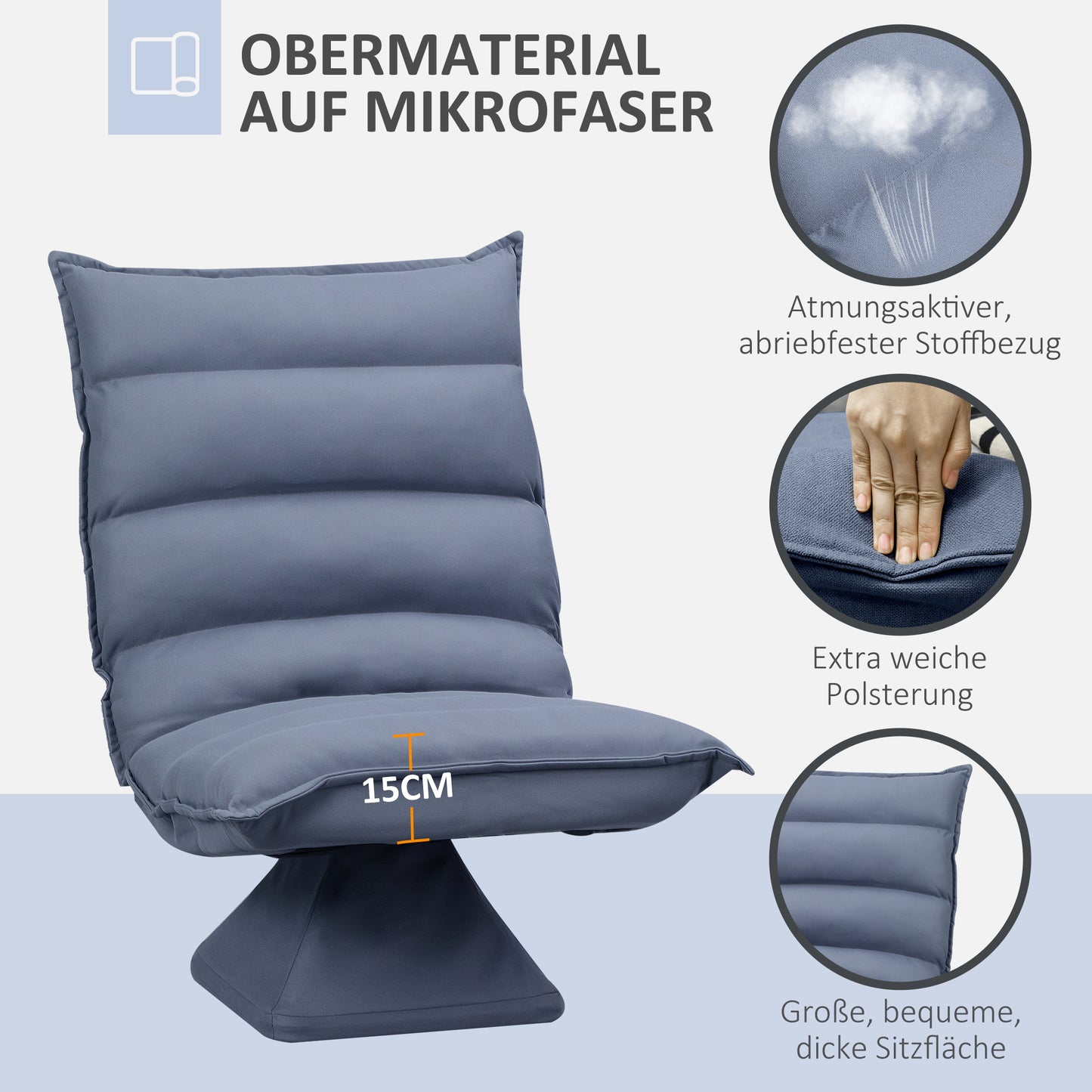 Draaistoel – Bureaustoel – Draaifauteuil – Eetkamerstoel – Stoel – Verstelbare Rugleuning – Kunstleer Met Stalen Frame – 62x70x95 cm – Grijs