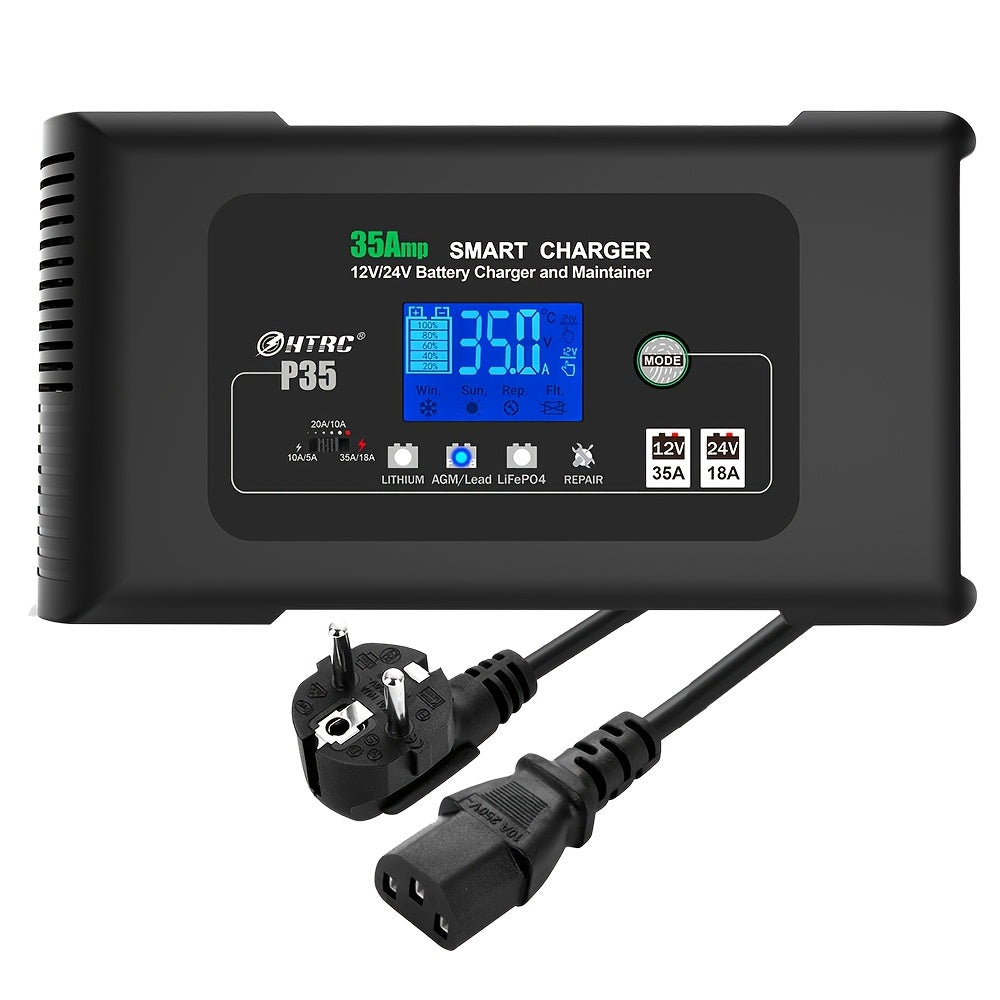 Acculader – Batterijlader – Batterijoplader – Lithiumlader – Druppellader – 35A 12V/18A 24V – Slimme LiFePO4 Onderhoudsfunctie – Overladingsbeveiliging