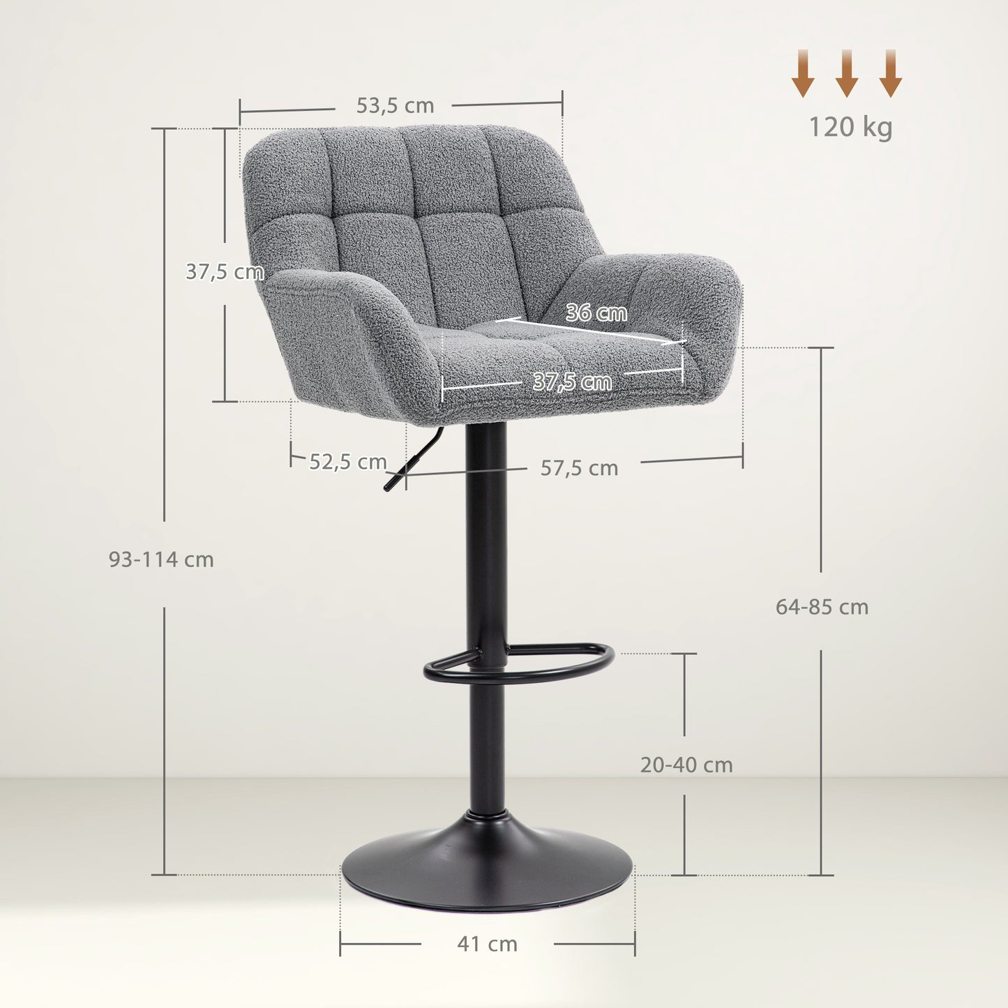 2-delige bartafelstoelenset – barkrukken – barstoelen – barkrukset – verstelbare barkruk – retro design – verstelbare zithoogte 62-85 cm – zachte fleece bekleding – grijs-zwart