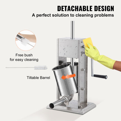 Worstenmaker – Worstenvuller – Worstvuller – Worstmachine – Sausage Stuffer – RVS 3L Capaciteit – Dubbele Luchtafgifteventielen