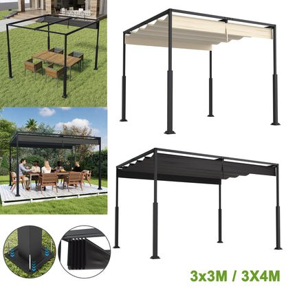 Pergola – Tuinpaviljoen – Terrasoverkapping – Tuinoverkapping – Balkonoverkapping – 3x3 m – Verstelbare Schaduw – Stevig Aluminium Frame