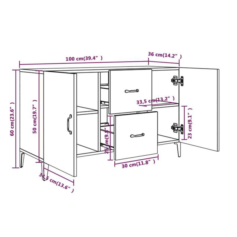 Sideboard – Dressoir – Kast – Opbergmeubel – Wandkast – Wit – Treated Wood – 100x36x60 cm – Sterk en Vochtbestendig