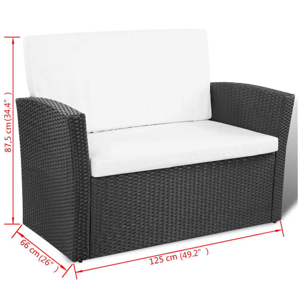 Loungeset – Tuinset – Rattan Loungeset – Buitenmeubel – Tuinmeubel – Weerbestendig Poly Rattan – Waterafstotende Kussens – Zwart – Glazen Tafelblad