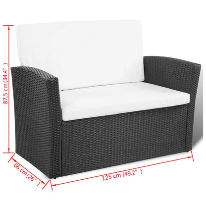 Loungeset – Tuinset – Rattan Loungeset – Buitenmeubel – Tuinmeubel – Weerbestendig Poly Rattan – Waterafstotende Kussens – Zwart – Glazen Tafelblad